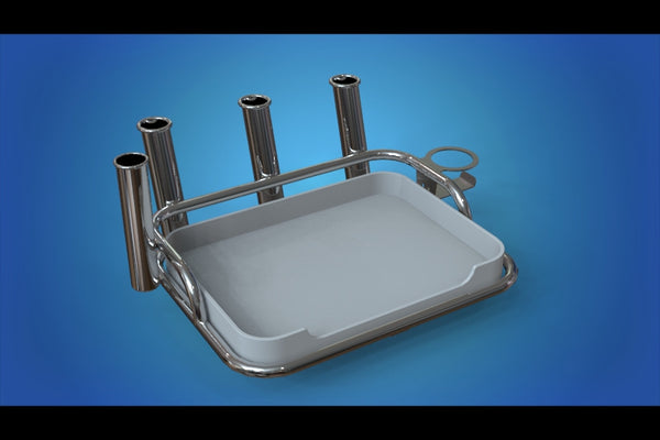 Small bait station with 4 x rod holders and 1 x can holder mounts on t ...